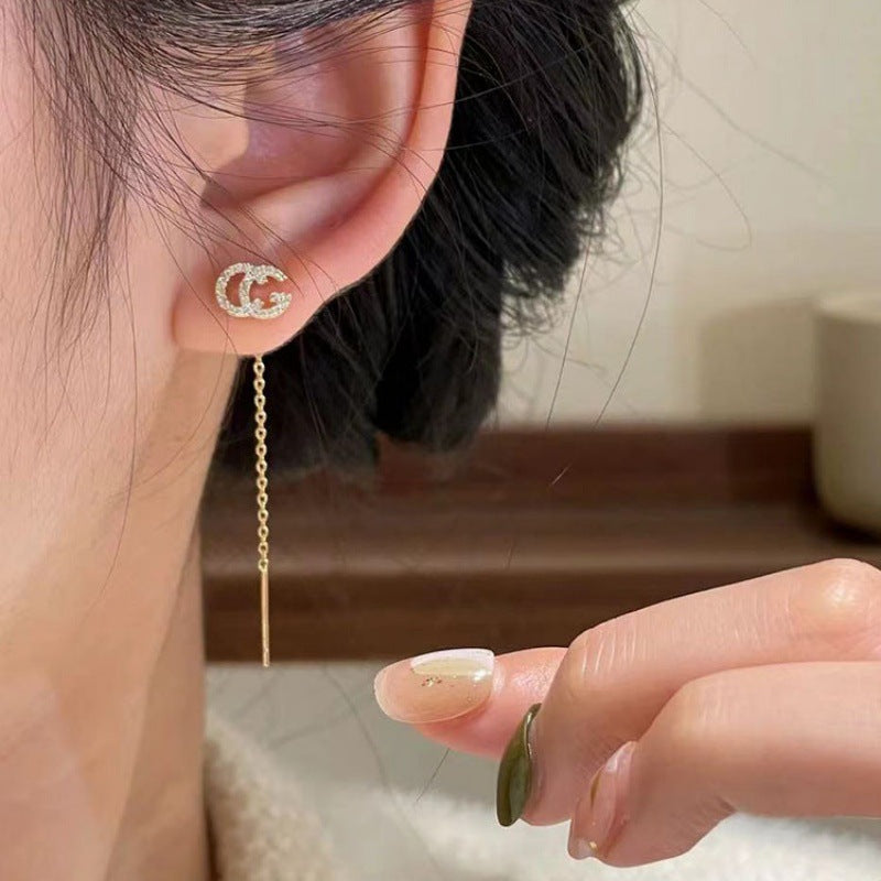Micro Inlay English Alphabet Letter High Niche Earrings