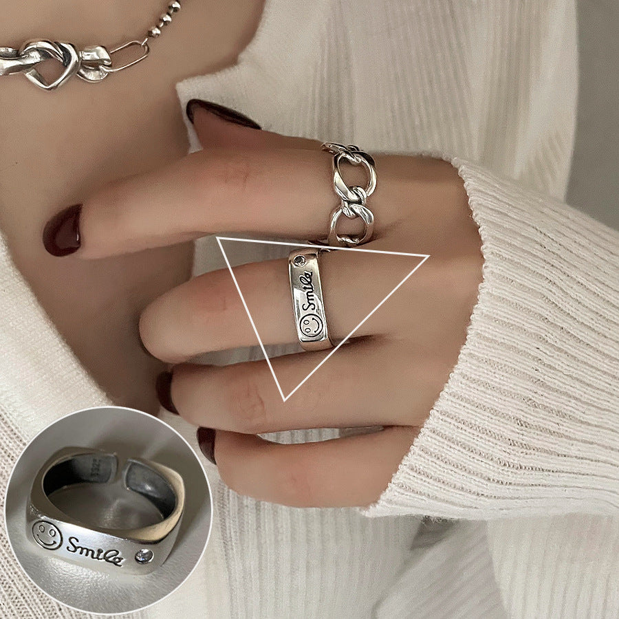 Women's Sugar Retro Fashion Geometry Pattern V-shaped Open Hip Hop Rings