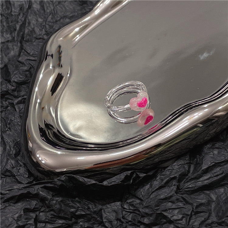 Pink Square Style Roses Transparent Resin Rings