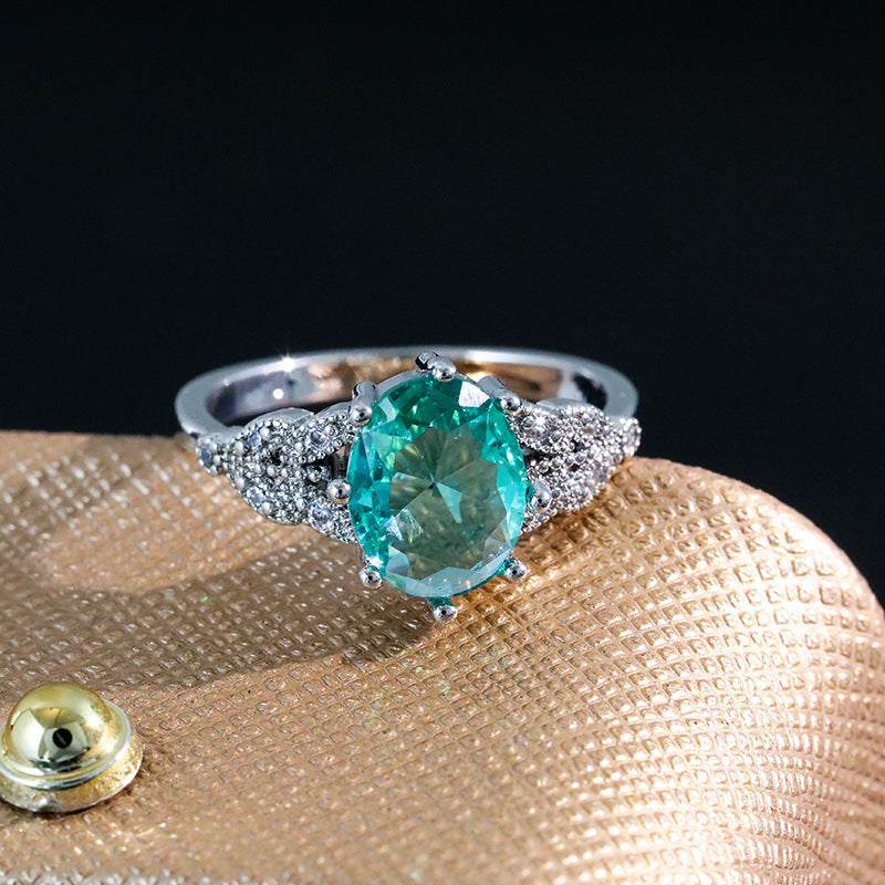 Women's Style Copper Inlaid Zircon Emerald Tourmaline Color Ruby Rings