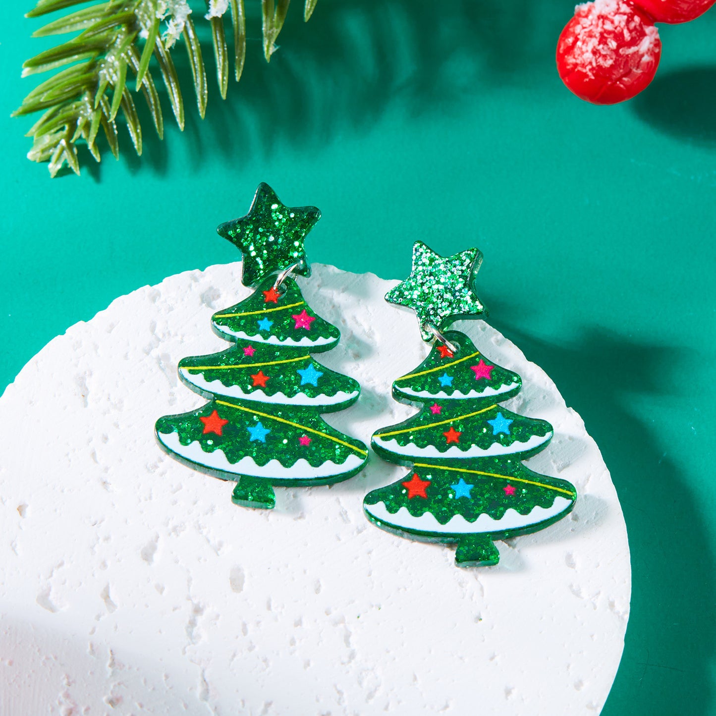 Women's Christmas Creative Cartoon Colorful Tree Acrylic Earrings