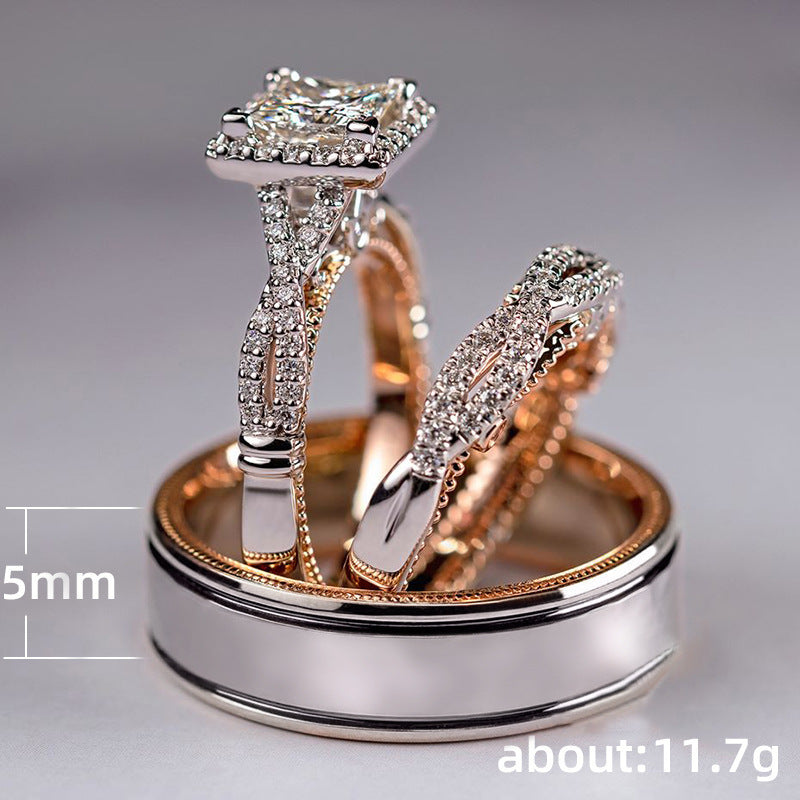 Women's Rose Gold Color Separation Shining Zircon Rings