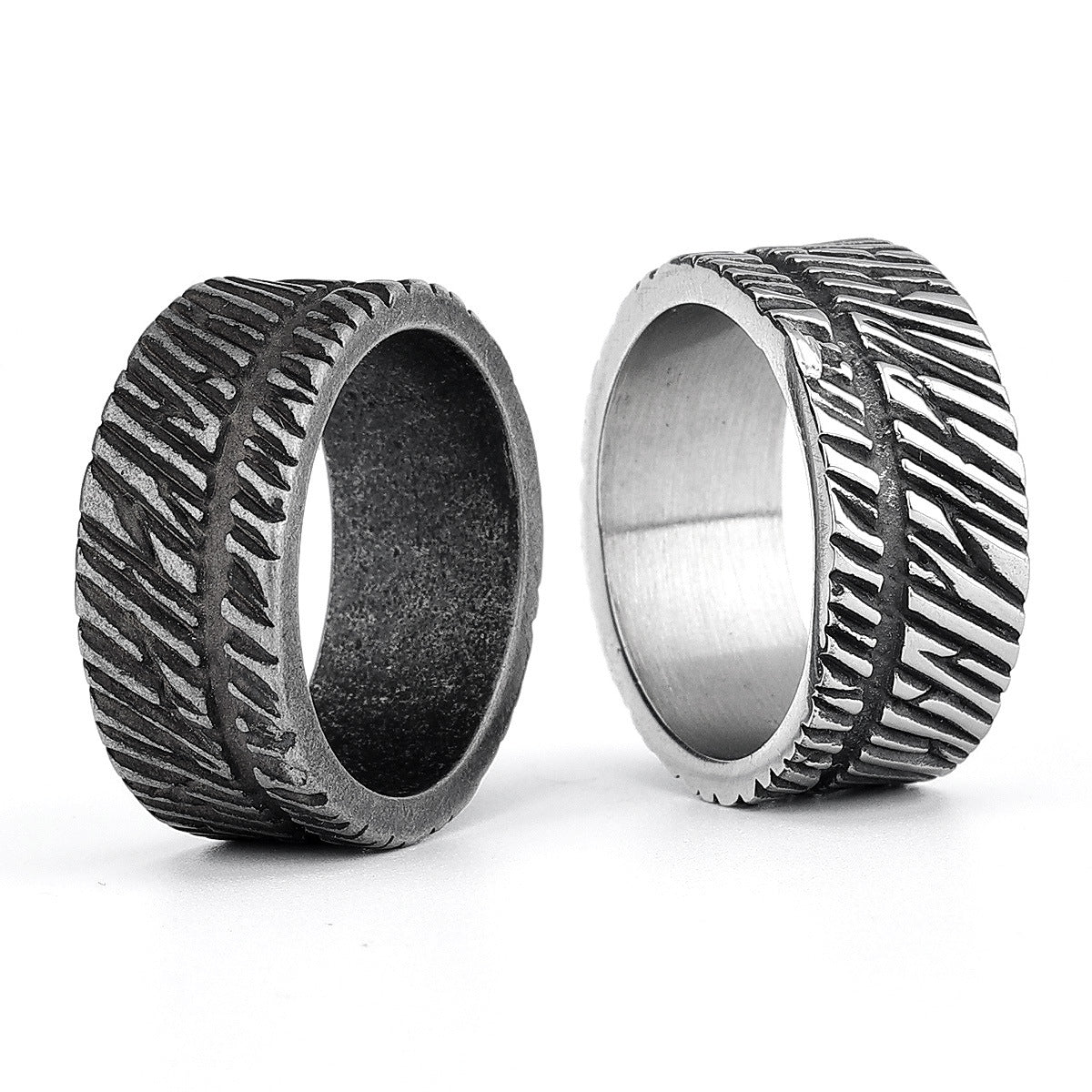 Titanium Steel Viking Vertical Texture Unisex Rings