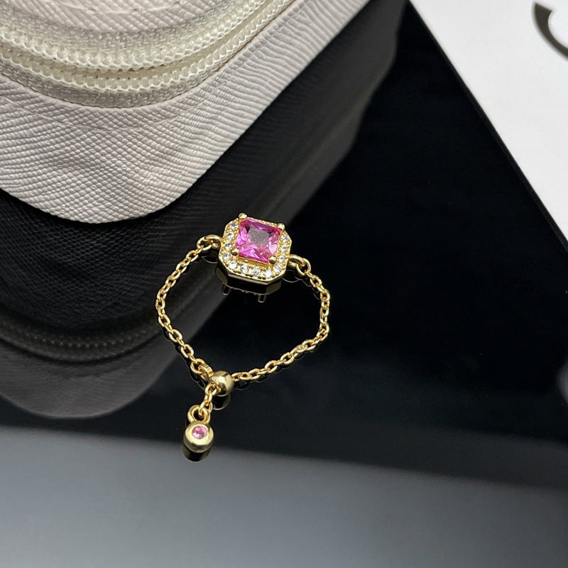 Women's Sugar Cube Chain Retractable Forefinger Sweet Cool Colorful Rings