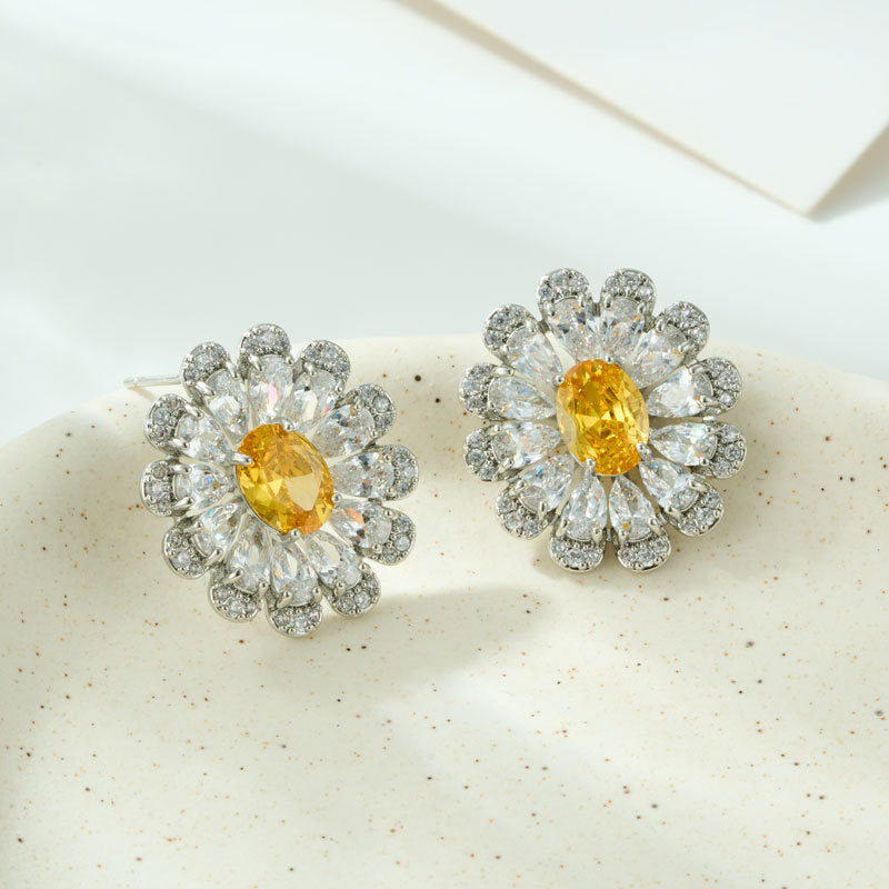 Flower Ear Copper Alloy Micro Inlaid Zircon Blue Pointed Sier Rings