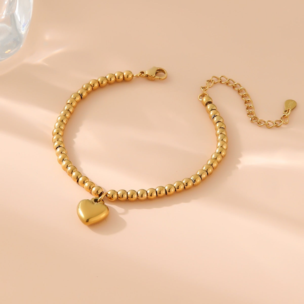 Women's Steel Heart Round Beads Gold Beaded Bracelets