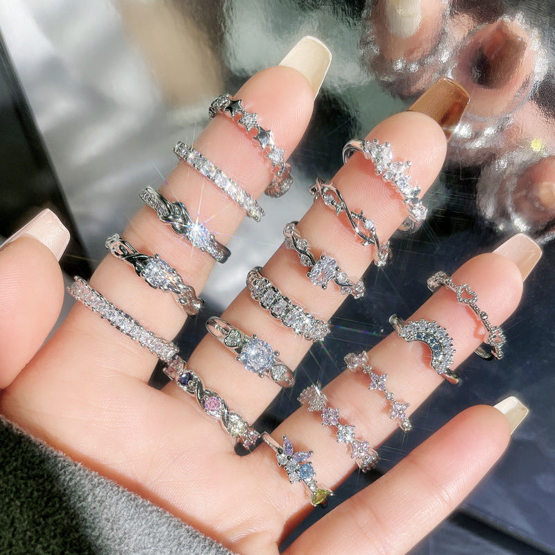 Exquisite Small Simple Inlaid Open-end Zircon Female Rings