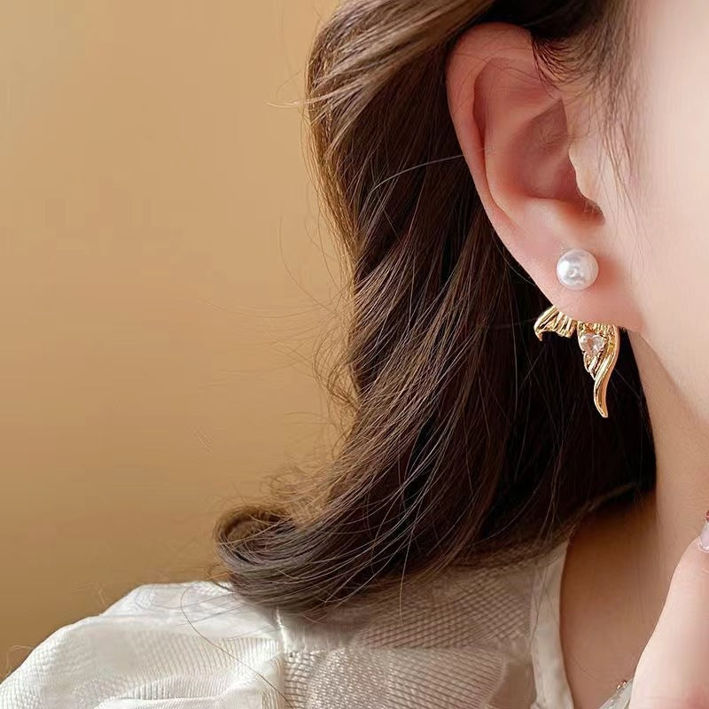 Zircon Love Mermaid Tail Pearl Personalized Creative Design Sense Earrings
