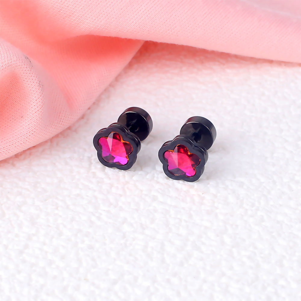 Women's & Men's Simple Colorful Flower Titanium Steel Ear Earrings