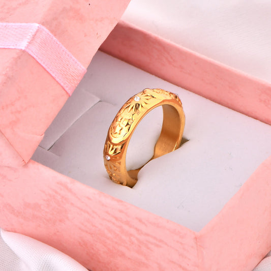 Women's & Men's Style Inlaid Zircon Relief Sun Moon Titanium Steel Gold Rings