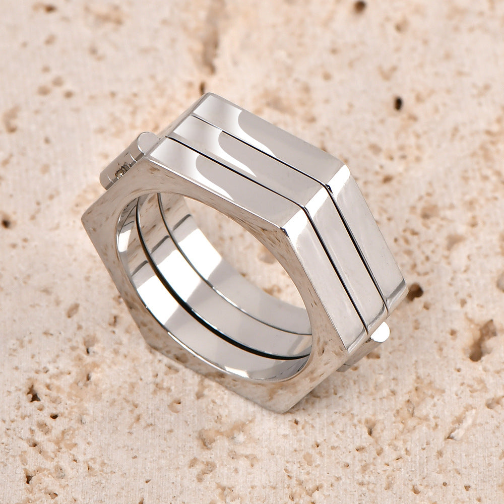 Men's Multilateral Simple Retro Titanium Steel Brass Rings