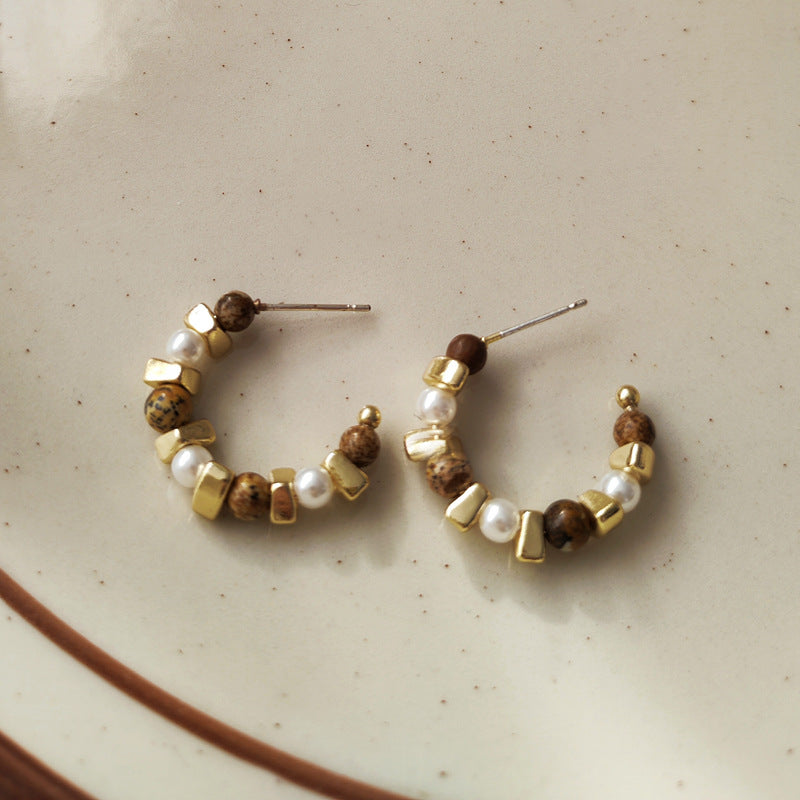 Retro Tigereye Personalized Minority Irregular Ear Earrings