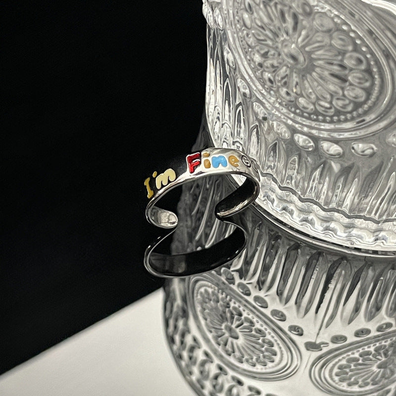 Punk Letter Colored Drip Glaze Open Rings