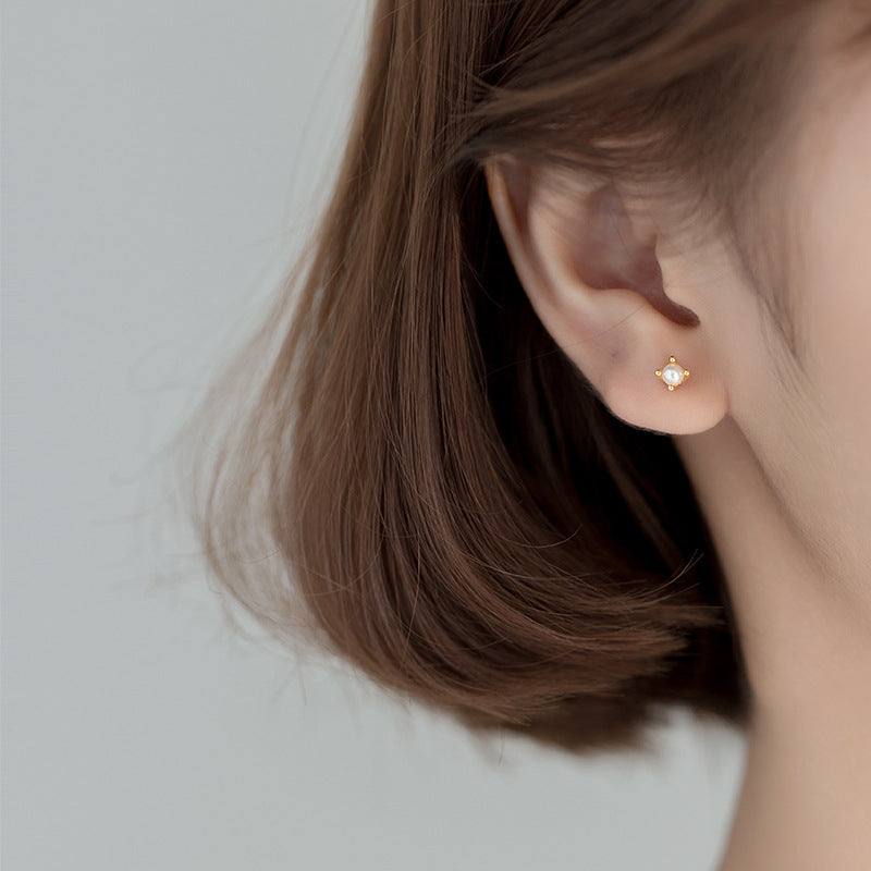 Women's Sterling Sier Fresh Simple Mini Bead Earrings