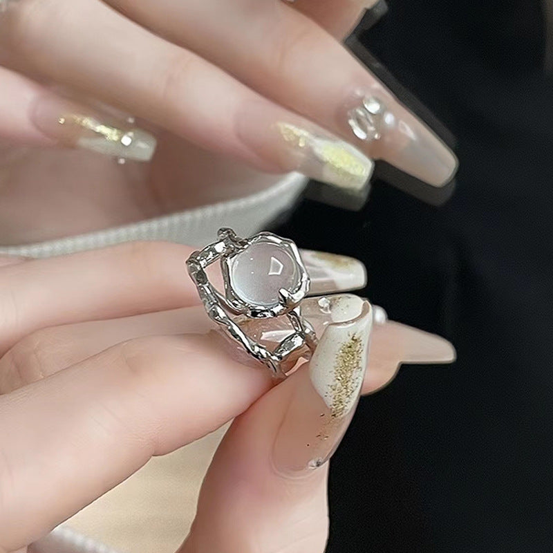 Moonstone Diamond Two-piece Female Niche Design French Simple Index Rings
