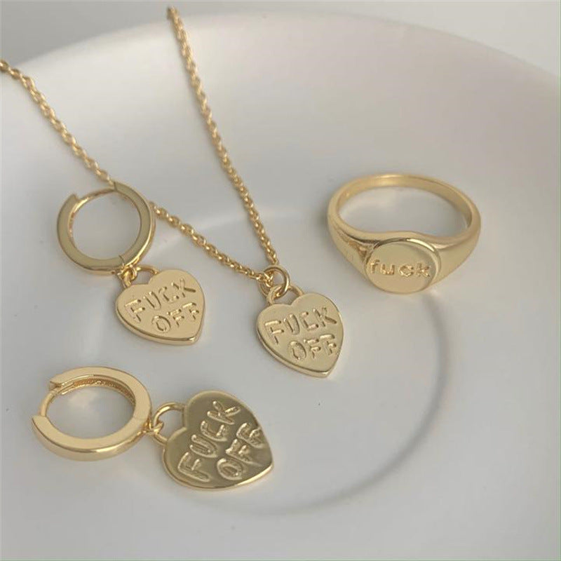 Hop Style Copper Plated Gold Letter Earrings