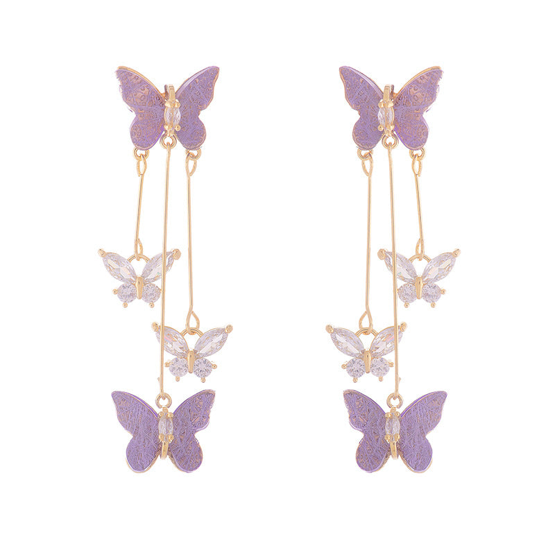 Graceful Tassel Purple Wings Zircon Fairy Delicate Light Stud Earrings