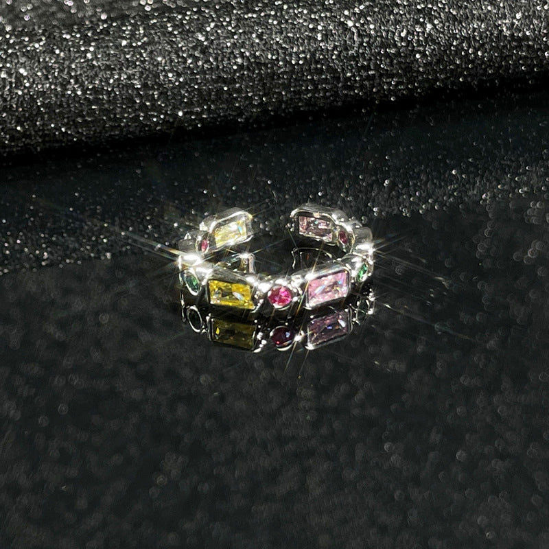 Colorful Crystals Zircon Light Luxury Open Female Design Rings