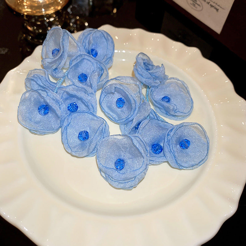 Women's Sier Needle Crystal Flowers Long Mori Earrings