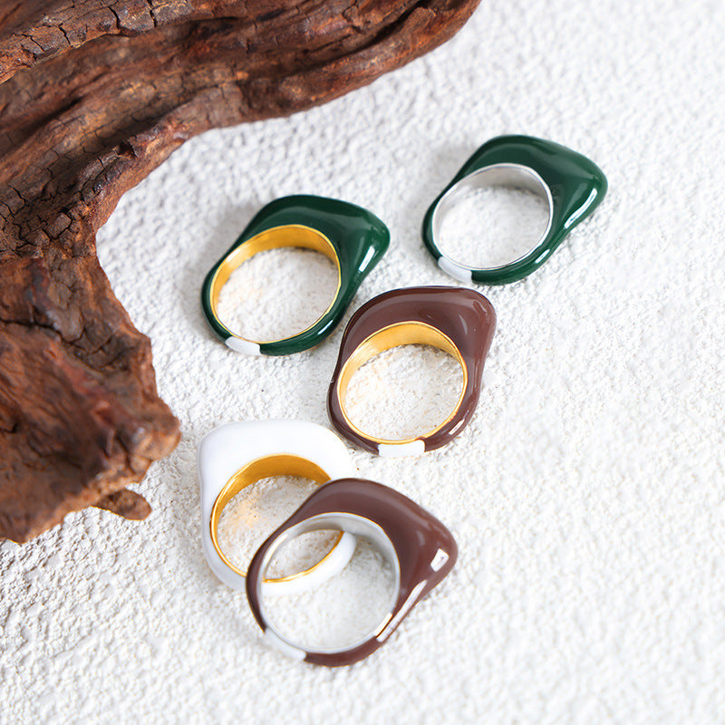 Retro Round Morandi Color Fresh Simple Rings