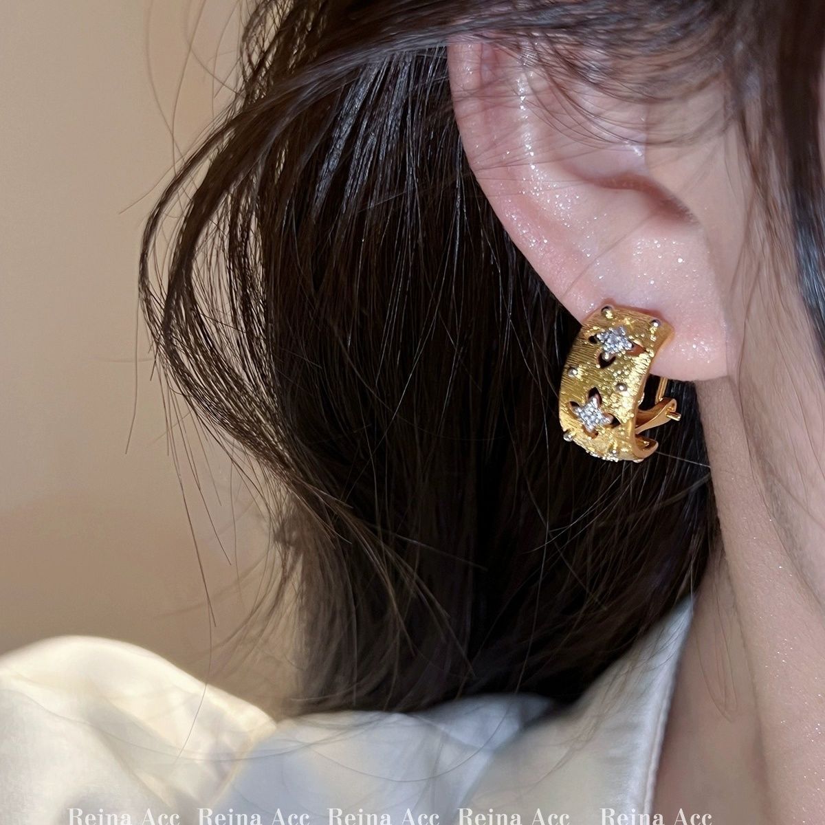Sier Needle French Ear Metal Brushed Hollow Earrings