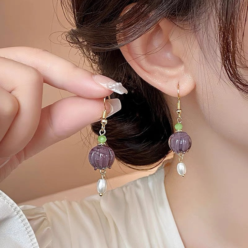Purple Flower Crystal Super Fairy Lovely Generous Earrings
