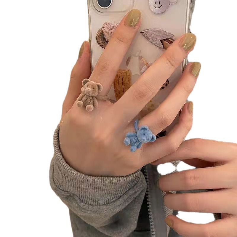 Flocking Bear Open Female Cartoon Index Finger Rings