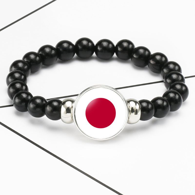 Flag Pattern Time Stone Black Elastic String Beads Bracelets
