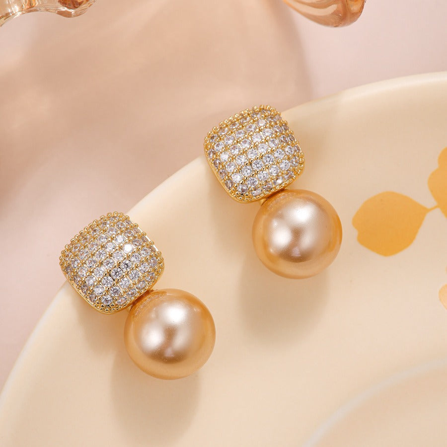 Square Champagne Pearl Tassel Elegant Personalized Earrings