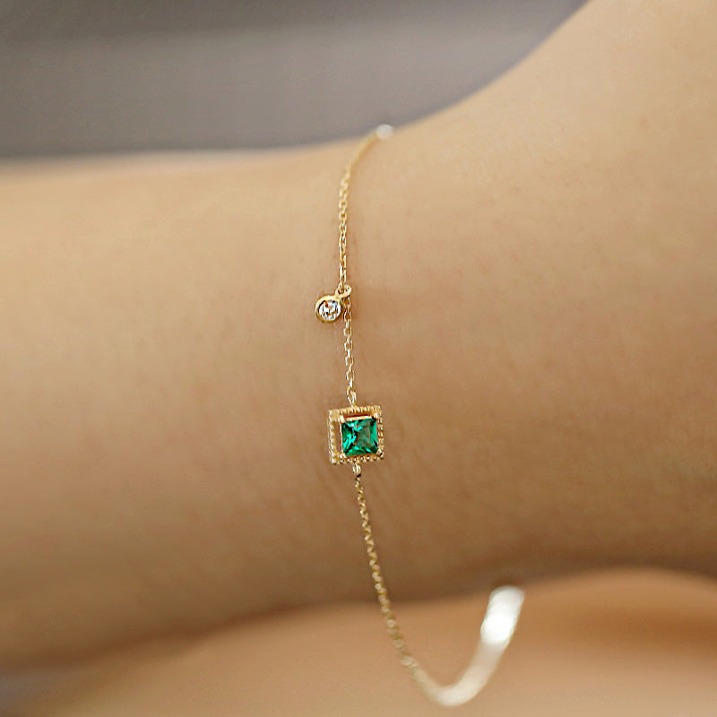 Emerald Thin Simple Square Diamond Temperamental Minority Bracelets