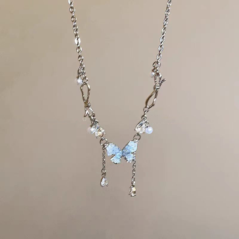 Crystal Gradient Pearl Butterfly Female Summer Sweet Cool Necklaces