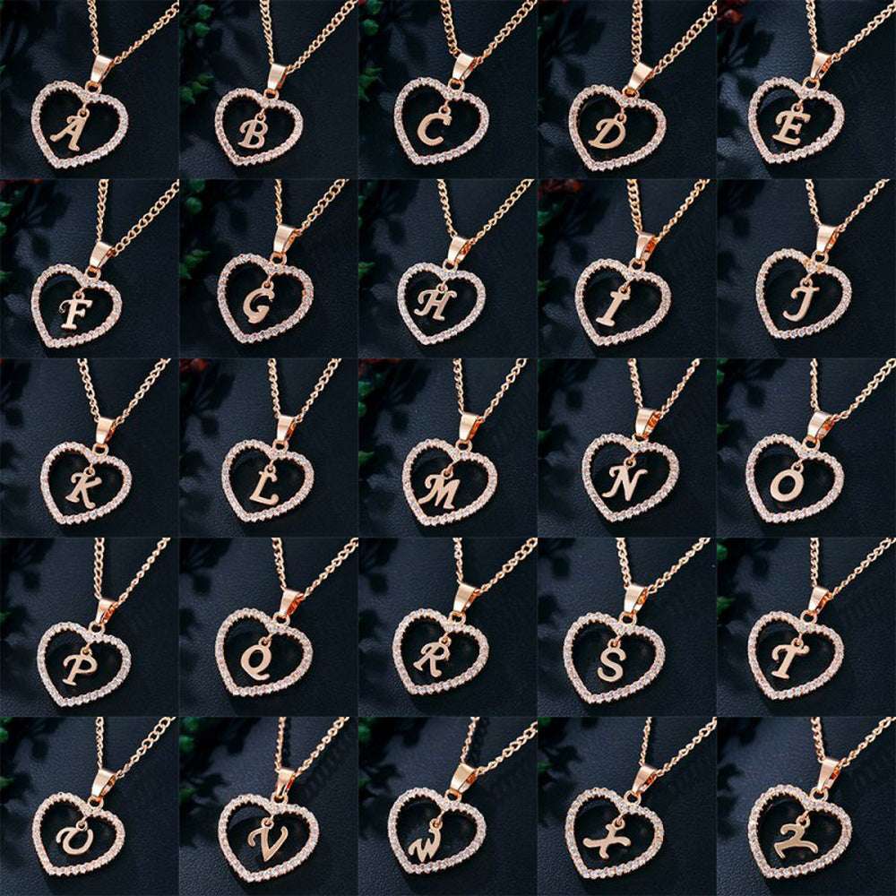 Letter Heart-shaped Zircon Jewelry Clavicle Chain Necklaces