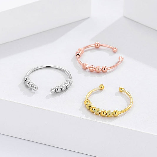 Sterling Sier Adjustable Pressure Frosted Beads Rings