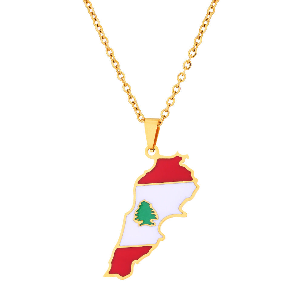 Women's & Men's Oil Dripping Map Stainless Steel Couple Necklaces