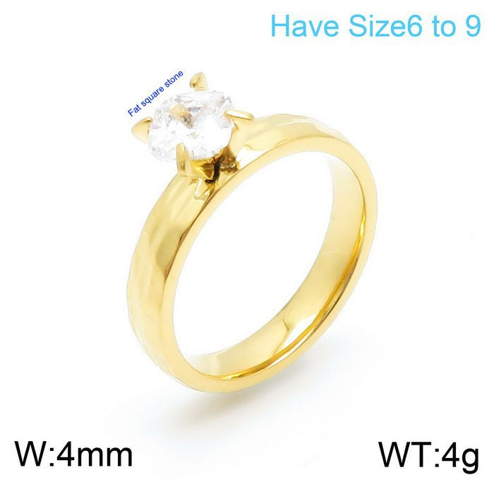 Jewelry Korean Titanium Steel Couple Simple Zircon Gold Plated Rings