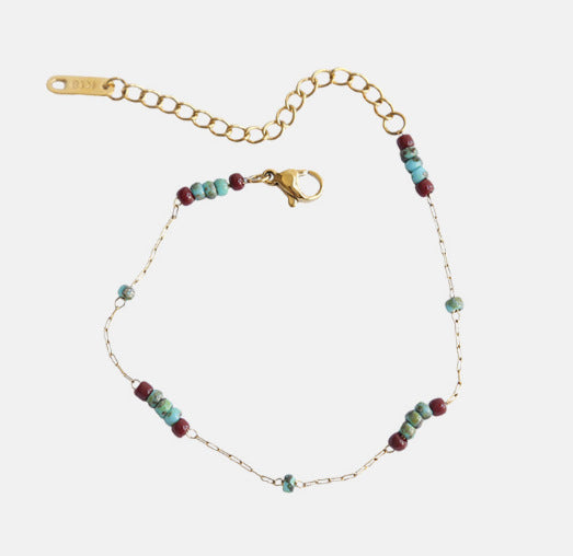 Women's Retro Turquoise Glass Wine Red Contrast Color Beaded Necklaces