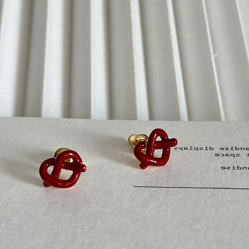 Women's Red Dripping Salt Water Knot Love Heart Small Rings