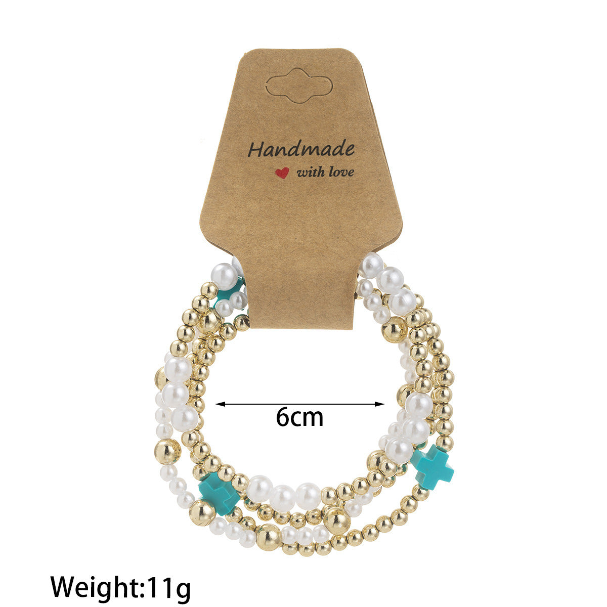 Women's Style Resin Cross Stringed Pearls Elastic Bracelets