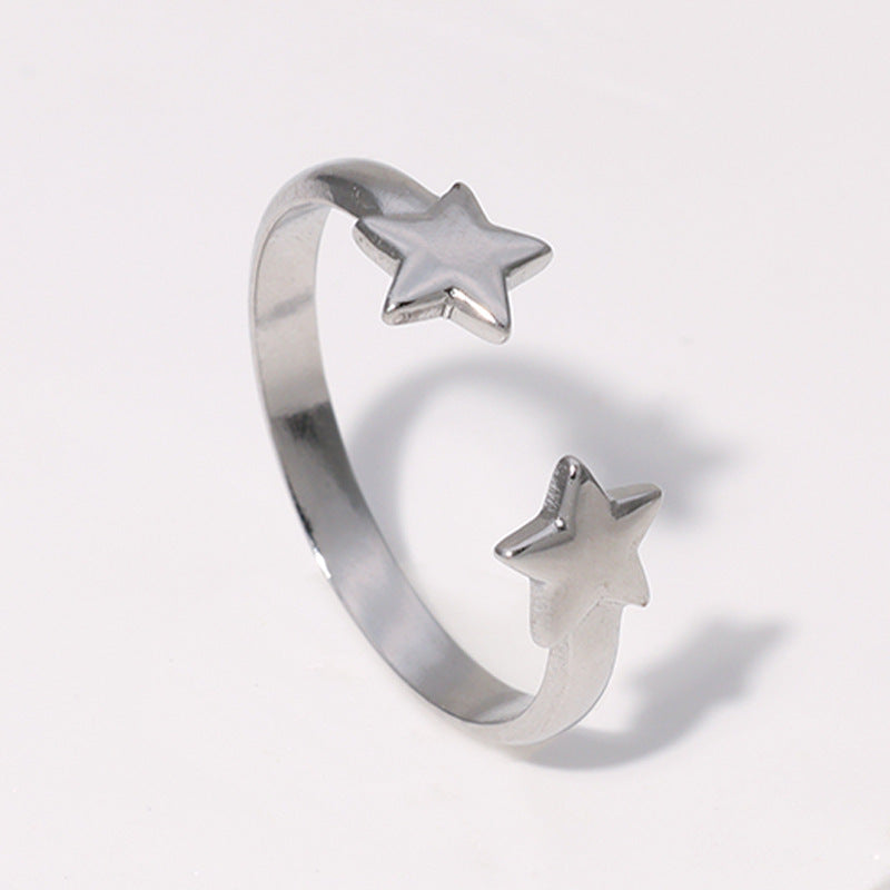 Stainless Steel Open Five-pointed Star Creative Design Rings