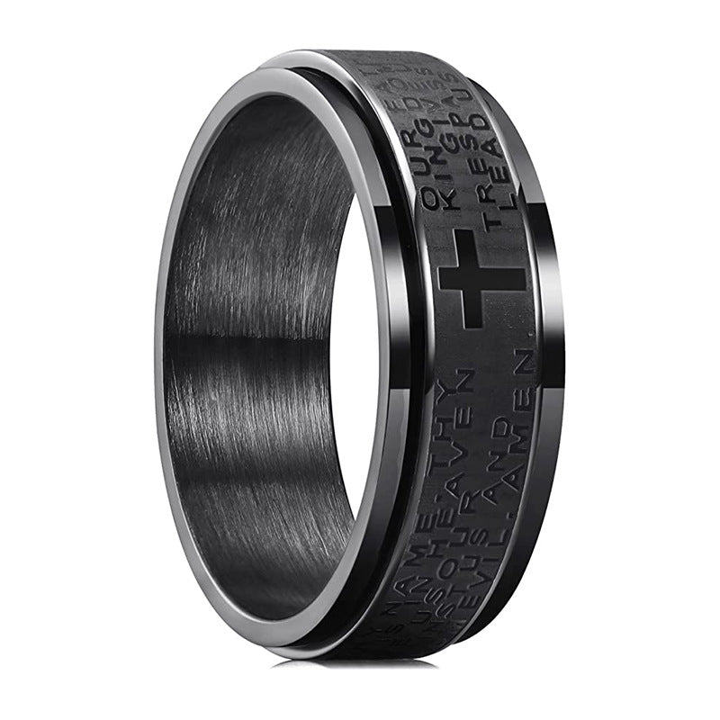 Inspirational Text Titanium Steel Rotatable Hand Rings