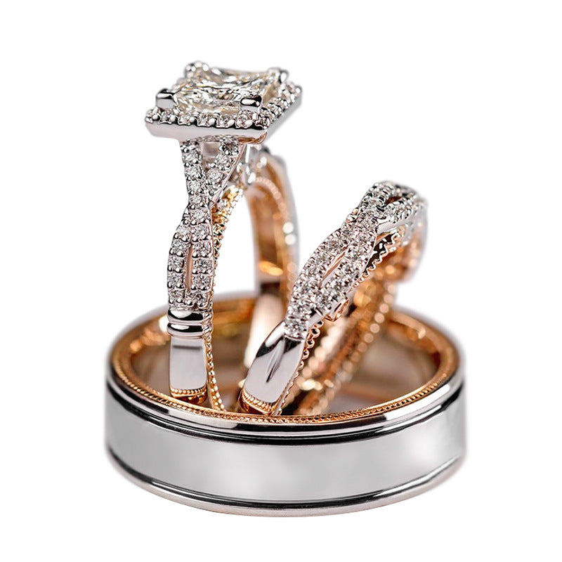 Women's Rose Gold Color Separation Shining Zircon Rings