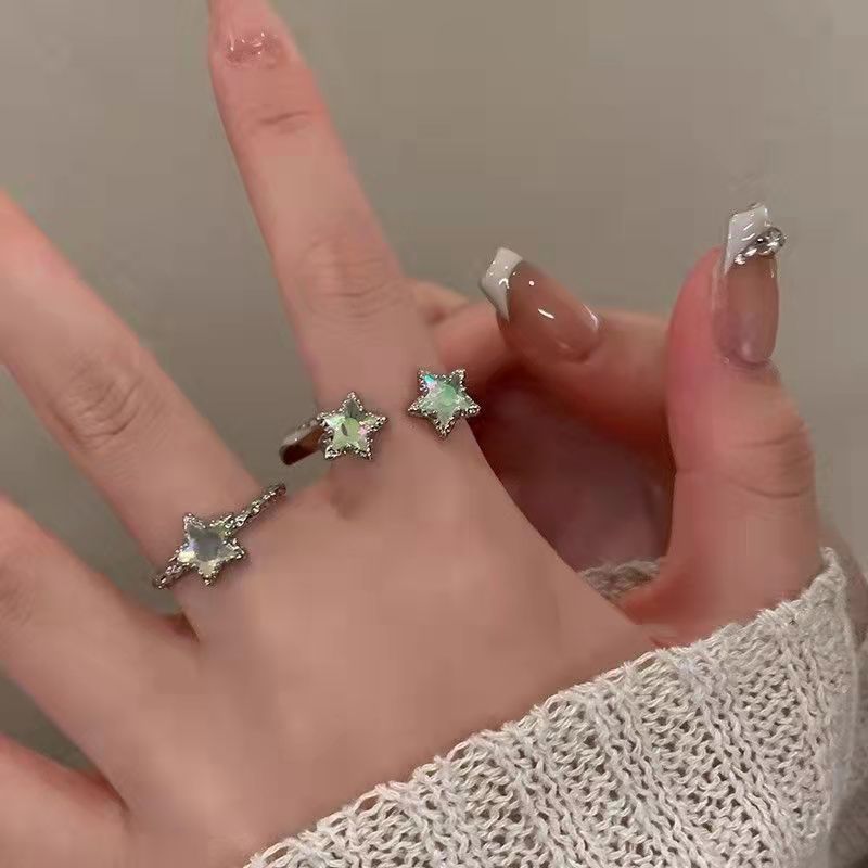 Fantasy Gradient Female Niche Design Five-pointed Star Index Rings