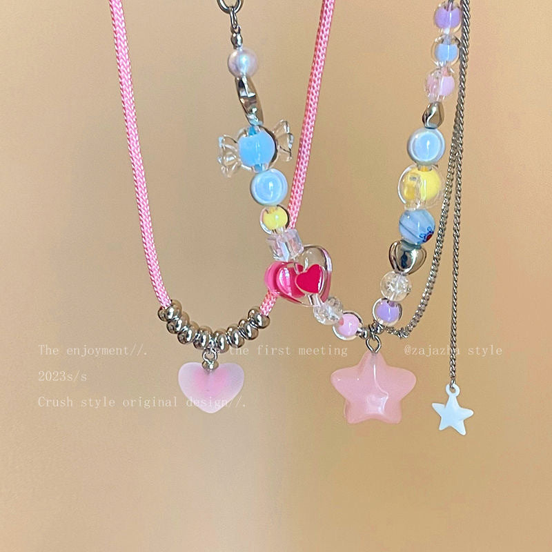 Dopamine Color Beaded Tassel Female Cute Necklaces
