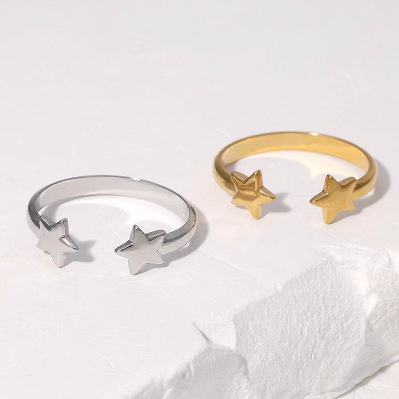 Stainless Steel Open Five-pointed Star Creative Design Rings