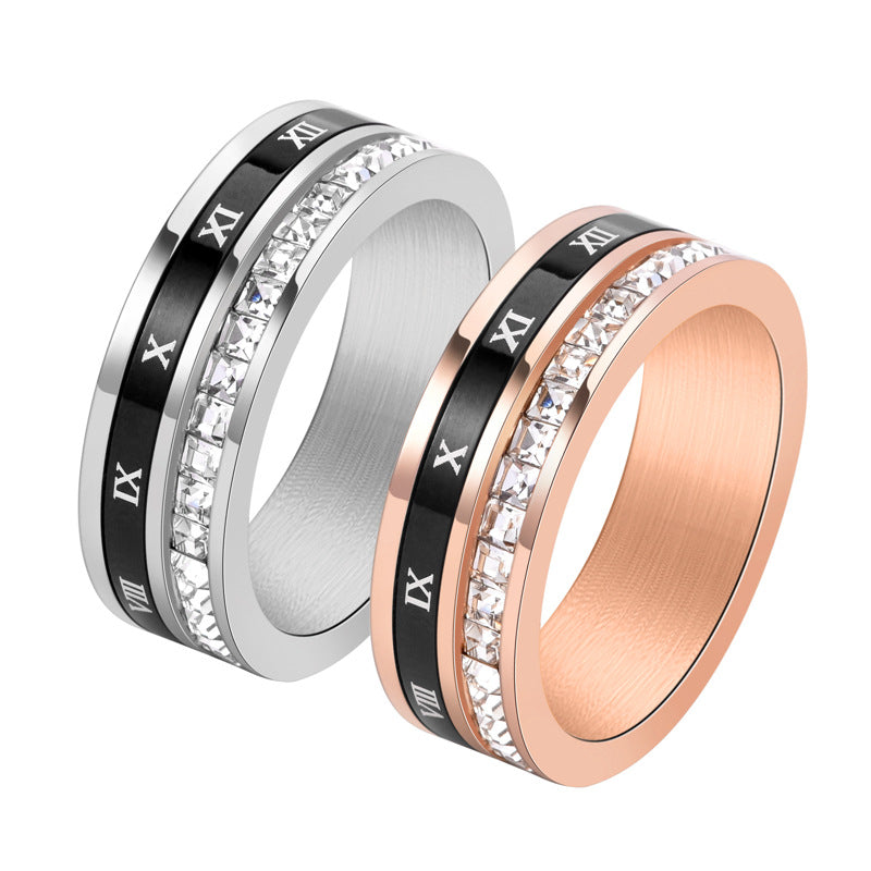 Women's & Men's Trendy Stainless Steel Roman Numerals Rotatable Rings