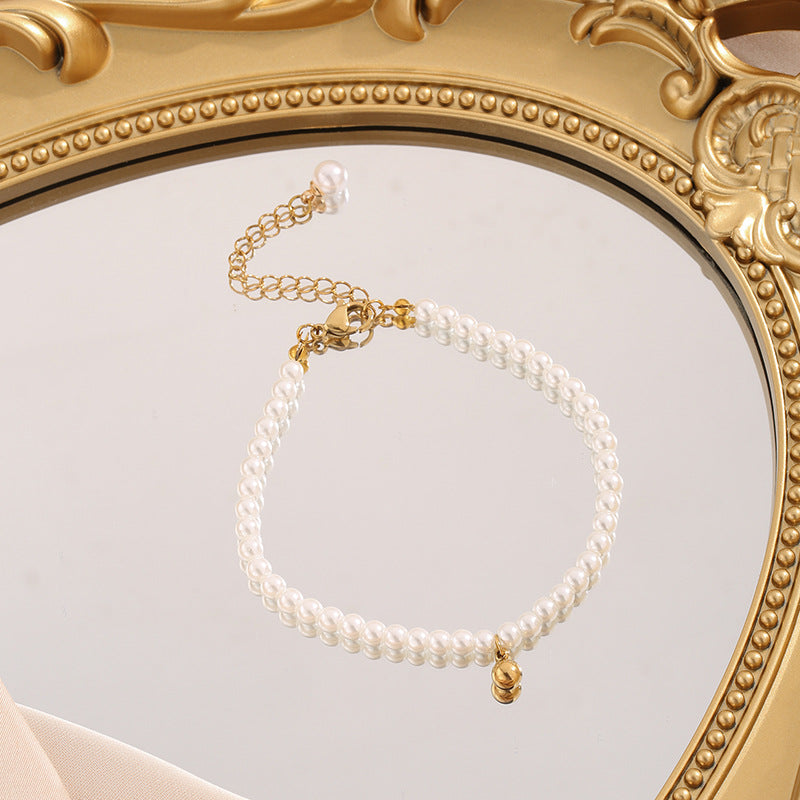 Women's Natural Pearl Small Grain Retro Gold Necklaces