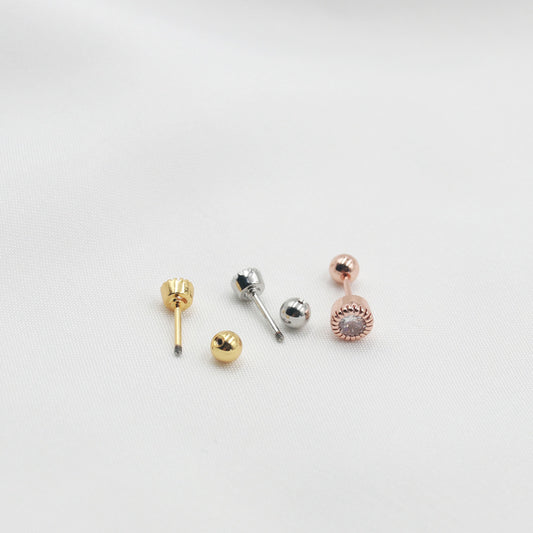 Sleeping Thread Ball Round Mini Single Diamond Earrings