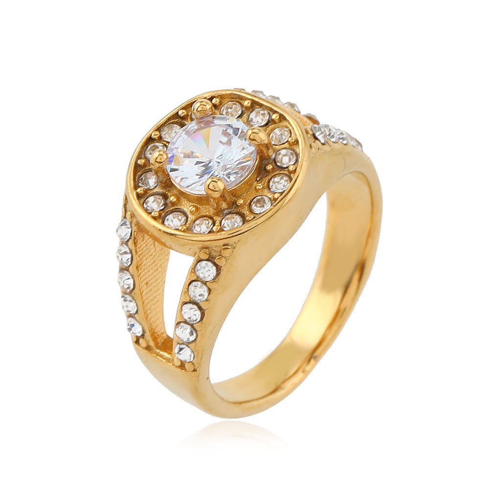 Inlaid Zircon Titanium Steel Female Advanced Rings