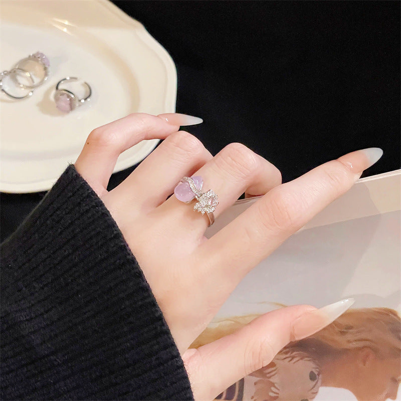 Women's Open With Diamond Design Light Luxury Unique Rings