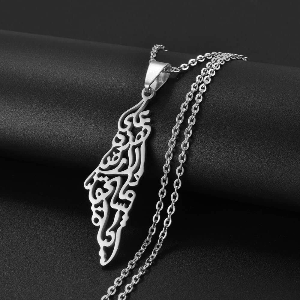 Women's & Men's Stainless Steel Israel Palestine Map Titanium Arabic Necklaces